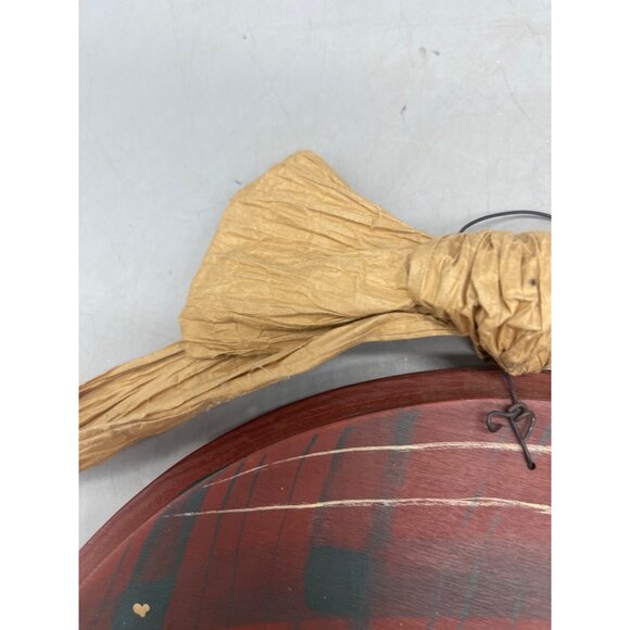 Christmas wood wall hanging bulb plaid Jesus heart signed round bow 12" READ - Picture 5 of 7